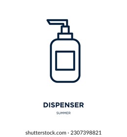 dispenser icon from summer collection. Thin linear dispenser, care, bottle outline icon isolated on white background. Line vector dispenser sign, symbol for web and mobile