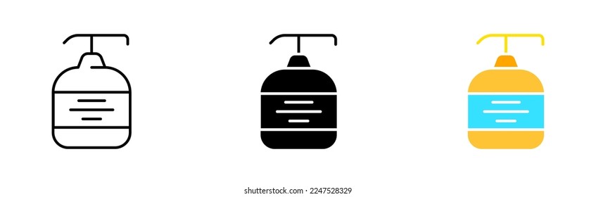 Dispenser line icon. Liquid soap, sanitizer, antiseptic, wash hands, personal hygiene, quarantine, coronavirus, distancing. Vector icon in line, black and colorful style on white background