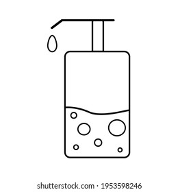 dispenser linear icon with soap, antiseptic, vector on white background