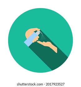 Dispensador De Icono De Jabón Líquido. Diseño De Esténcil De Círculo Plano Con Sombra Larga. Ilustración vectorial.