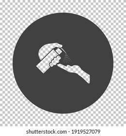 Dispenser Of Liquid Soap Icon. Subtract Stencil Design on Tranparency Grid. Vector Illustration.