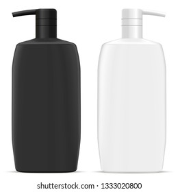 Dispenser Pump Bottle. Cosmetic Hair Shampoo Jar. Intimate Gel 3d Pack. Hand Moisturizer Container set in Black and White. Medical Product Package Isolated. Plastic Pet Product Mockup.