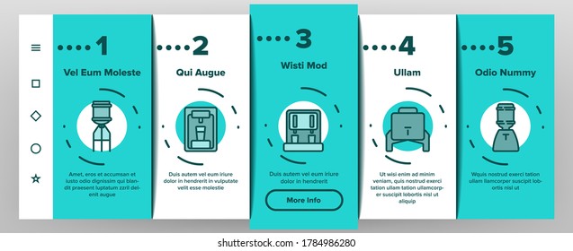 Dispenser Water Tool Onboarding Mobile App Page Screen Vector. Dispenser Water Electronic Equipment And With Manual Pump, Cooling And Heating Device Illustrations