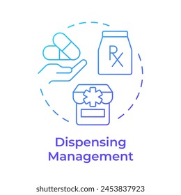 Dispensing management blue gradient concept icon. Retail pharmacy, storefront. Pharmaceutical products. Round shape line illustration. Abstract idea. Graphic design. Easy to use in infographic