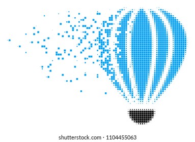 Dispersed aerostat dot vector icon with disintegration effect. Rectangle pixels are arranged into damaging aerostat shape. Pixel dissolving effect shows speed and movement of cyberspace abstractions.