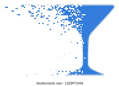 Dispersed alcohol glass dotted vector icon with disintegration effect. Rectangle elements are organized into dissolving alcohol glass shape.