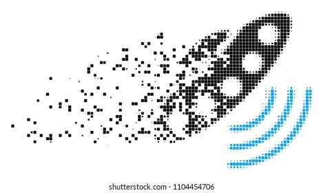 Dispersed alien invasion dot vector icon with disintegration effect. Rectangle fragments are organized into dissipated alien invasion shape.