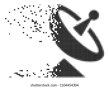 Dispersed antenna dot vector icon with disintegration effect. Rectangle dots are composed into disappearing antenna figure.