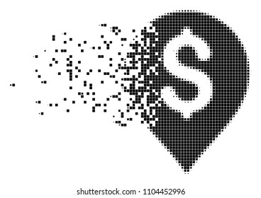Dispersed banking map marker dot vector icon with disintegration effect. Rectangle pieces are composed into dissolving banking map marker shape.