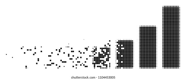 Dispersed bar chart dotted vector icon with disintegration effect. Rectangle fragments are grouped into dissolving bar chart form.