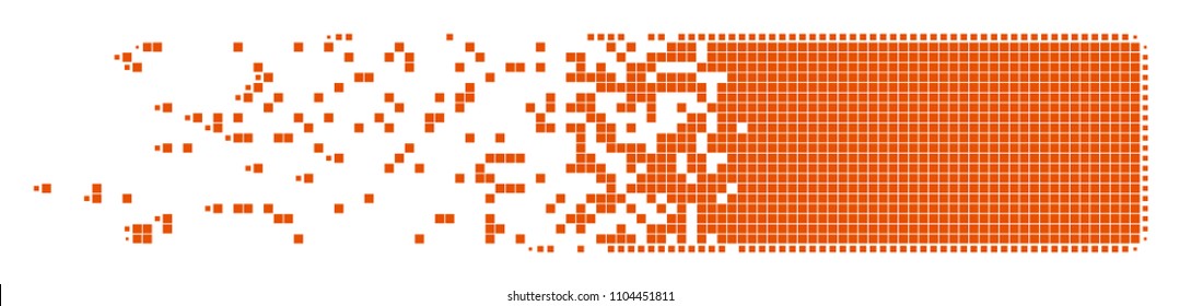 Dispersed building brick dot vector icon with disintegration effect. Square pixels are arranged into dissipated building brick shape.