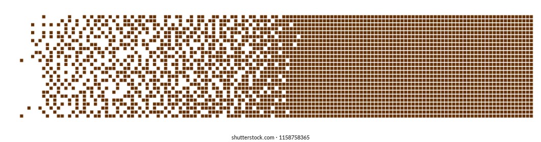Dispersed building brick dot vector icon with disintegration effect. Square pixels are arranged into dissipated building brick shape.