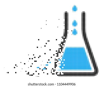 Dispersed chemical glass dot vector icon with disintegration effect. Square dots are grouped into damaging chemical glass shape.