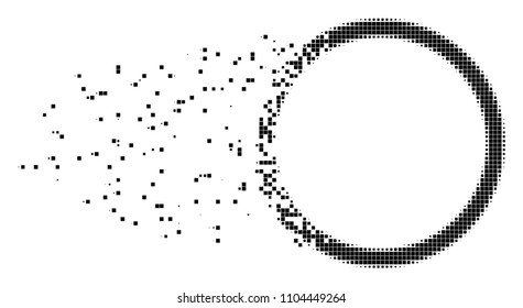 Dispersed circle bubble dotted vector icon with disintegration effect. Rectangular fragments are organized into dispersed circle bubble shape.
