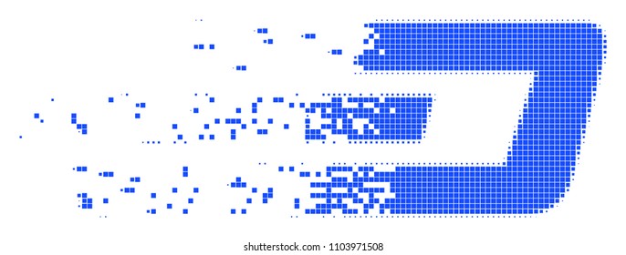 Dispersed Dash currency dotted vector icon with disintegration effect. Rectangle pixels are combined into dispersed Dash currency figure.