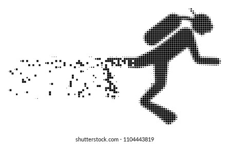 Dispersed diver dotted vector icon with disintegration effect. Square items are grouped into dispersed diver figure. Pixel destruction effect shows speed and motion of cyberspace abstractions.