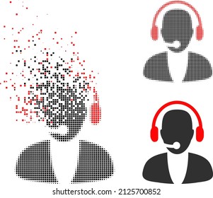 Icono vectorial de operador en línea de punto disperso con efecto de viento e imagen vectorial original. El efecto de explosión de píxeles para el operador en línea muestra la velocidad y el movimiento de las abstracciones del ciberespacio.