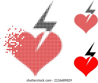 Icono vectorial de paro cardíaco disperso con efecto eólico e imagen vectorial original. El efecto de degradación de píxeles para el ataque cardíaco demuestra la velocidad y el movimiento de los artículos del ciberespacio.