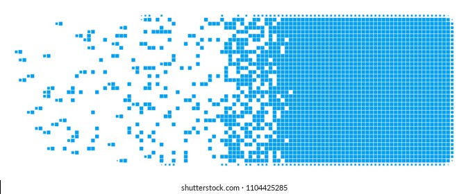 Dispersed filled rectangle dot vector icon with disintegration effect. Rectangular pixels are organized into disappearing filled rectangle figure.