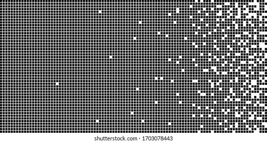 Dispersed filled rectangle dotted vector icon with disintegration effect. Rectangle pixels are arranged into damaging filled rectangle shape. Vector illustration, EPS 10.