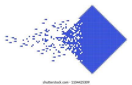 Dispersed filled rhombus dot vector icon with disintegration effect. Rectangle pixels are composed into disappearing filled rhombus shape.