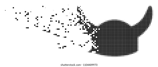 Dispersed horned helmet dot vector icon with disintegration effect. Rectangular particles are composed into dissipated horned helmet figure.