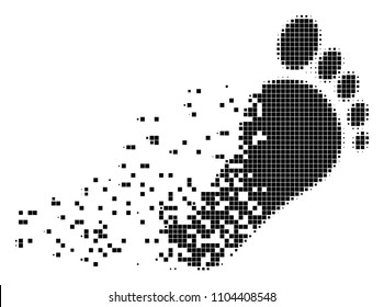 Dispersed human footprint dot vector icon with disintegration effect. Rectangular points are combined into dissipated human footprint form.