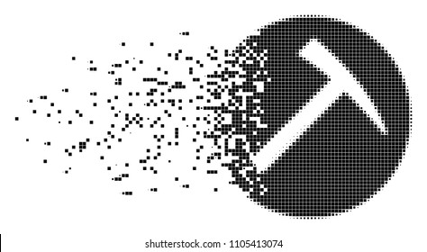 Dispersed mining hammer dotted vector icon with erosion effect. Rectangle particles are combined into dissolving mining hammer shape.