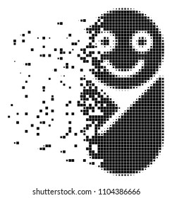 Dispersed newborn dot vector icon with disintegration effect. Rectangular cells are combined into dispersed newborn shape. Pixel dissipation effect shows speed and movement of cyberspace objects.