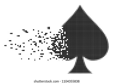 Dispersed peaks suit dot vector icon with disintegration effect. Square fragments are organized into dissipated peaks suit form.