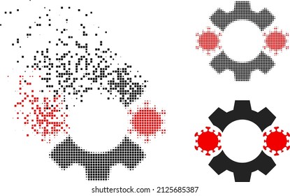 Dispersed pixelated virus nanobot vector icon with wind effect, and original vector image. Pixel abrasion effect for virus nanobot demonstrates speed and movement of cyberspace matter.