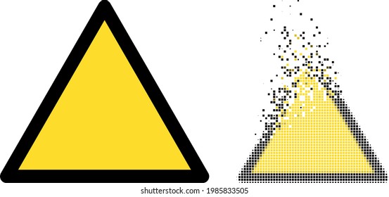 Icono vectorial de plantilla de triángulo de advertencia pixelado con efecto de viento e imagen vectorial original.