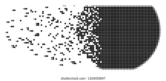 Dispersed pot bowl dot vector icon with disintegration effect. Rectangle dots are composed into dispersed pot bowl shape. Pixel explosion effect demonstrates speed and motion of cyberspace concepts.