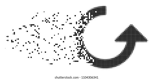 Dispersed rotate dotted vector icon with disintegration effect. Rectangle pieces are composed into damaging rotate shape. Pixel fragmentation effect shows speed and motion of cyberspace items.