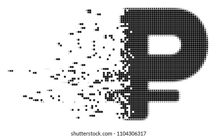 Dispersed rouble dotted vector icon with disintegration effect. Rectangle pixels are organized into dispersed rouble figure.