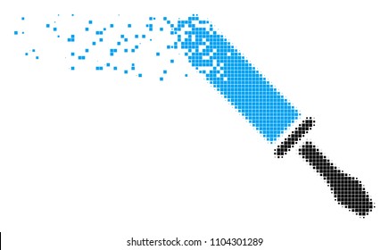 Dispersed screwdriver dot vector icon with disintegration effect. Rectangle particles are grouped into dispersed screwdriver shape. Pixel dust effect shows speed and motion of cyberspace objects.