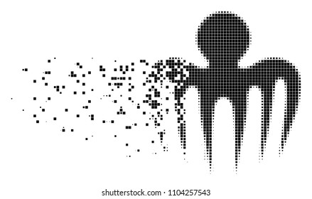 Dispersed spectre octopus dot vector icon with disintegration effect. Rectangular dots are composed into dissolving spectre octopus form.