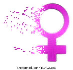 Dispersed Venus symbol dot vector icon with disintegration effect. Rectangle elements are grouped into dispersed Venus symbol figure.