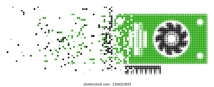 Dispersed video GPU card dotted vector icon with disintegration effect. Rectangle pieces are composed into dissolving video GPU card figure.