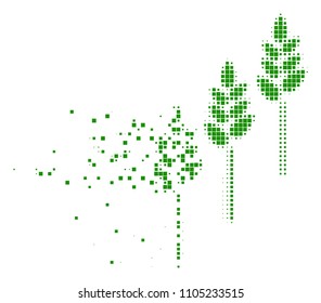 Dispersed wheat plants dotted vector icon with erosion effect. Rectangle fragments are arranged into dissipated wheat plants figure.