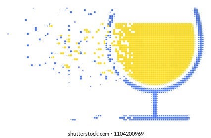 Dispersed wine glass dot vector icon with disintegration effect. Rectangle fragments are composed into dissipated wine glass shape.