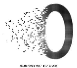 Dispersed zero digit dotted vector icon with disintegration effect. Square pieces are composed into damaging zero digit figure.