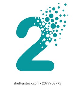 Dispersing number 2 isolated on white background. Vector Illustrator.