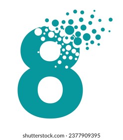 Dispersing number 8 isolated on white background. Vector Illustrator.
