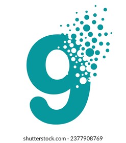 Dispersing number 9 isolated on white background. Vector Illustrator.