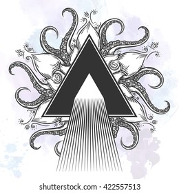 Dispersion abstract illustration on hand drawn nautical mandala.