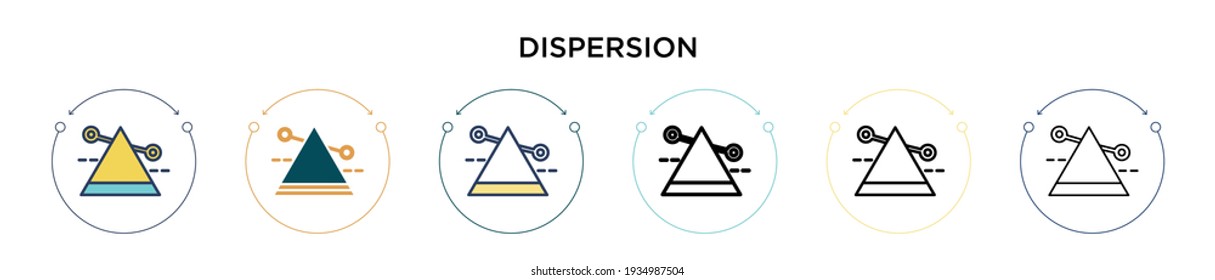 Dispersion icon in filled, thin line, outline and stroke style. Vector illustration of two colored and black dispersion vector icons designs can be used for mobile, ui, web