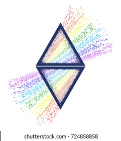 Dispersion. Triangle tattoo and t-shirt design. Triangular prism breaks white light ray into rainbow spectral colors tattoo 