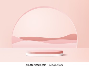 display 3d background products podium scene with geometric platform. background vector 3d rendering with podium. display stand to show cosmetic product. Stage showcase on pedestal display pink studio