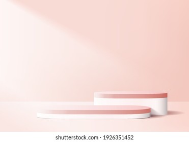display 3d pink background products podium scene with geometric platform. background vector 3d rendering with podium. display stand to show cosmetic product. Stage show on pedestal display pink studio